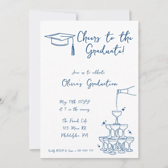 Graduation Invitation Card – Cheers to the Graduate! Personalizable for Olivia's Graduation Celebration – Elegant Design, RSVP Details Included
