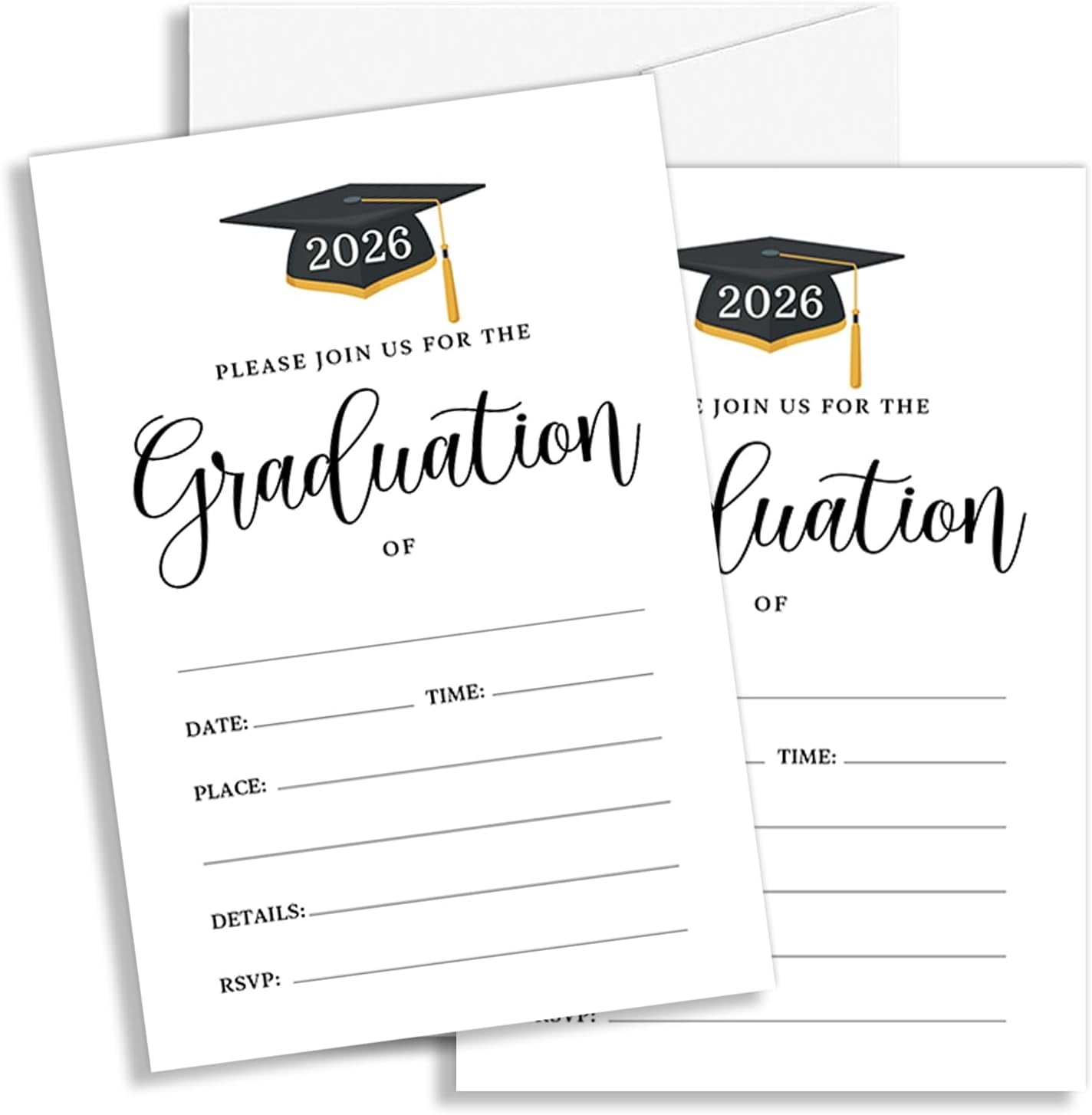 Graduation Invitations 2026, 25 Graduation Party Invitations with Envelopes, 4x6 Inch Minimalist Announcement Cards for High School University College - A07