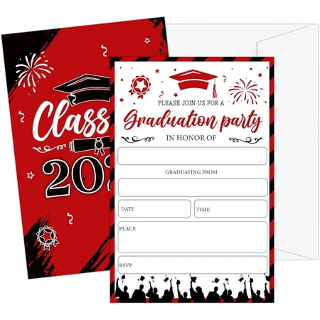 Graduation Invites Class of 2026, Graduation Party Invitations with Envelopes, Red 4x6-inch Double-sided Grad Announcement Cards-E05