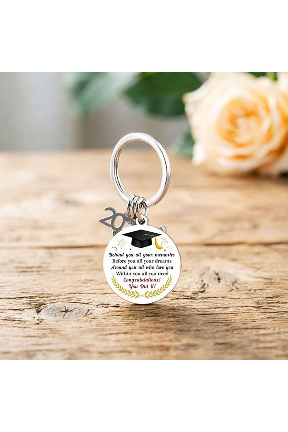 Graduation Keychain, Class of 2026 Inspirational Engraved Key Ring, Stainless Steel Keepsake with Graduation Cap Charm, for High School College Graduation