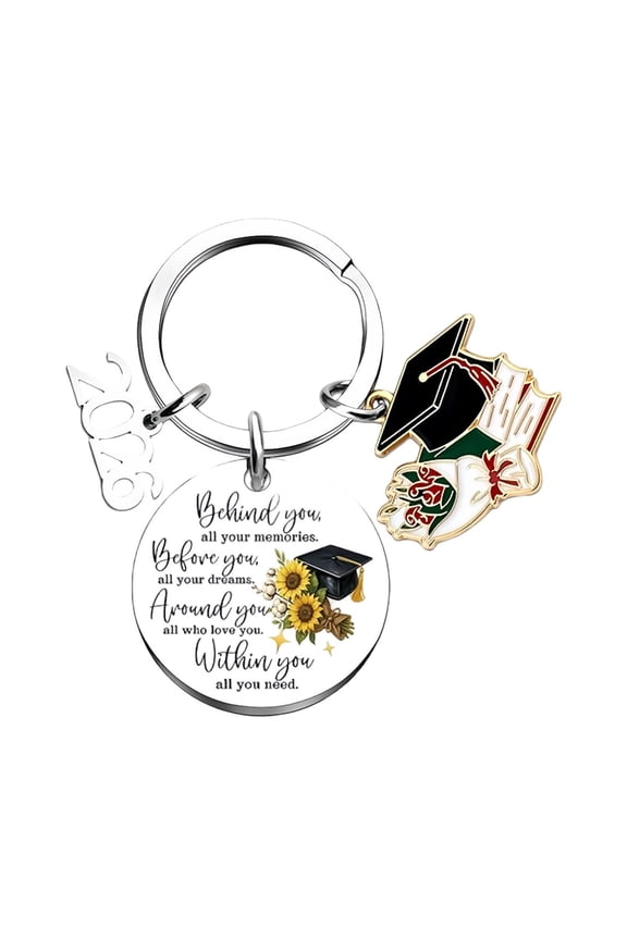 Graduation Keychain - Shiny Silver Enamel Cap Charm Key Ring with Inspirational Quote Pendant, Compact Size, Durable Design for Backpack, Car Key, Graduation Ceremony Senior Gift