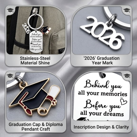 Graduation Keychain Unique Class of 2026 Key Chains Funny Grad Student Gifts from Teacher Stainless Steel Keyring