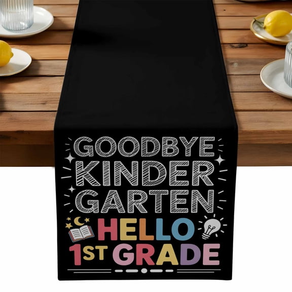 Graduation Kindergarten Table Runner, Books Celebration Black Background Kitchen Table Runners Dress Scarves for Table Decorations Party/Restaurant/Indoor Outdoor Use, 13x90in