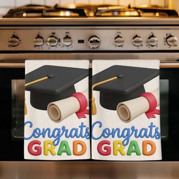 Graduation Kitchen Towels Set of 1, Grad Cartoon School on Linen Absorbent Dish Towels for Kitchen, Microfiber Hand Towel, Quick Drying Tea Towel for Cleaning Decorative Dishcloths