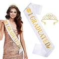 thumbnail image 1 of Graduation Kits, Glitter Grad Crown & Sash, Adjustable Graduation Cap, College Grad Accessories for Women, Shiny Grad Decorations, Photo Props, Graduation Party Essentials, White, 1 of 9