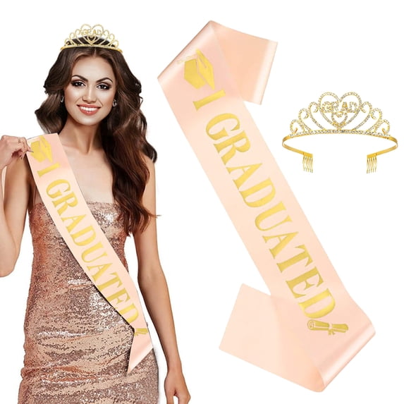 Graduation Kits, Glitter Grad Crown & Sash, Adjustable Graduation Cap, College Grad Accessories for Women, Shiny Grad Decorations, Photo Props, Graduation Party Essentials, Rose Gold