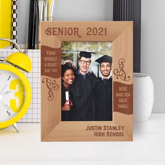 Graduation Know Without A Doubt That You Were Made For Great Things Personalized Wooden Frame 4" x 6" Brown (Vertical)