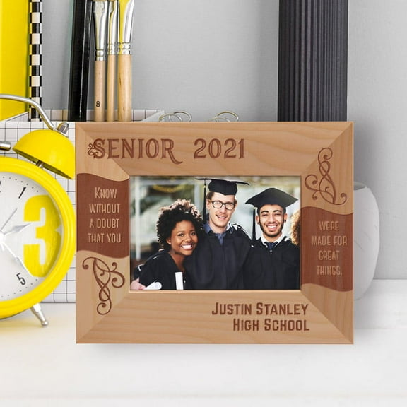 Graduation Know Without A Doubt That You Were Made For Great Things Personalized Wooden Frame-5" x 3 1/2" Brown Horizontal