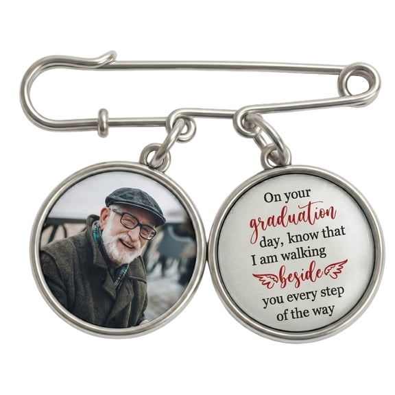 Graduation Label Pin with Memorial Photo Charm, Personalized In Loving Memory Tassel Keepsake for Grad Cap 2026, Meaningful Graduation Gift for Him or Her, On Your Graduation Day Label Pin