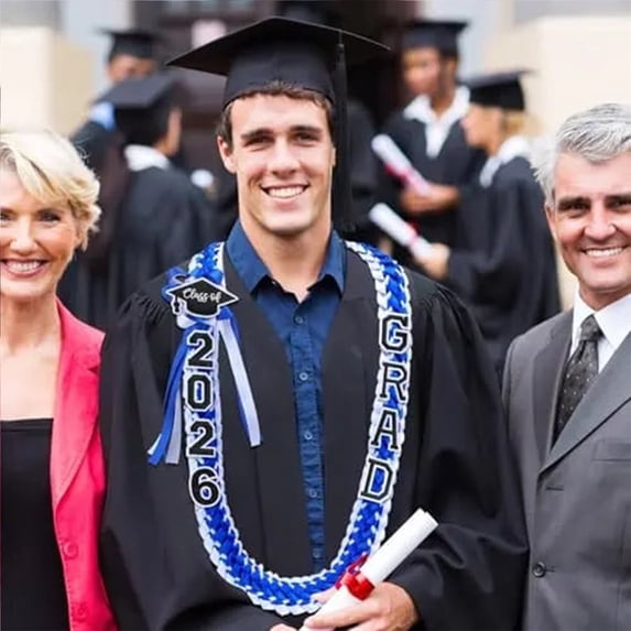 Graduation Lei Class of 2026, Double Braided Ribbon Necklace with Honor ...