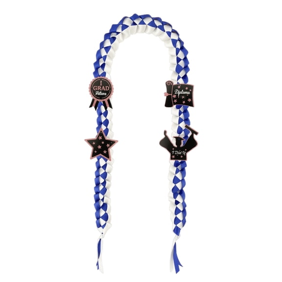 Graduation Lei Class of 2026, Double Braided Ribbon Lei with Letter Charms & Tassel, Graduation Leis Necklace for Grad Party Decorations Gift ,White