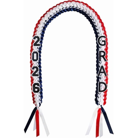 Graduation Leis 2026 Money Ribbon Leis for Graduation Class of 2026 Braided 48inch Graduation Necklace for High School,College Graduation Party Gifts,Navy Blue,White and Red