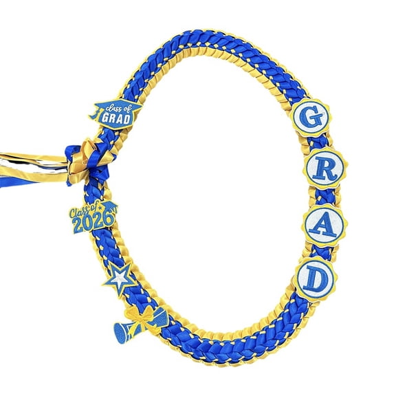 Graduation Leis 2026 Ribbon Leis for Graduation Handmade Braided Necklace with Grad Letters (Gold One Size)