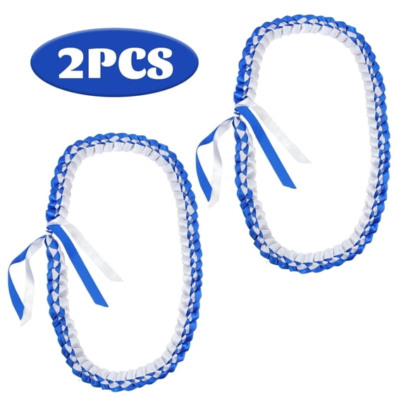 Kabuer Graduation Leis Braided Honor Ribbon Lei Cords Class of 2026 for Graduation Ceremony, 2 Pack (White & Blue )