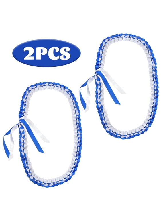 Graduation Leis, Braided Honor Ribbon Lei for 2026 Graduation Ceremony, 2 Pack (White & Blue )