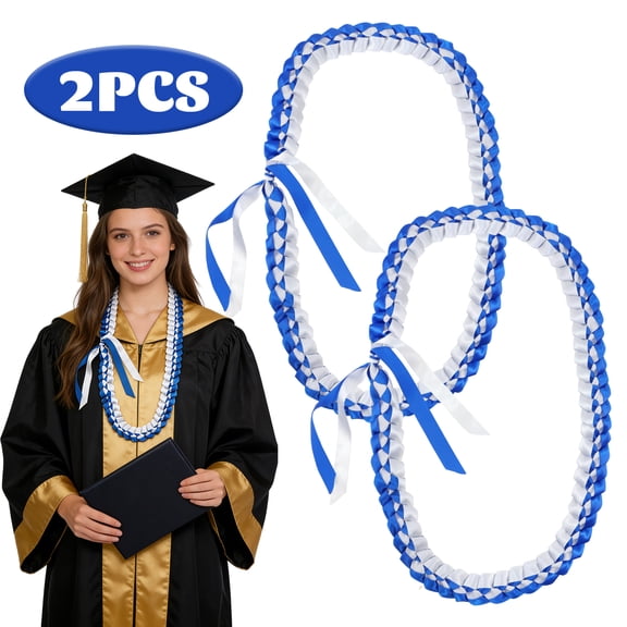 Kabuer Graduation Leis Braided Honor Ribbon Lei Cords Class of 2026 for Graduation Ceremony, 2 Pack (White & Blue )