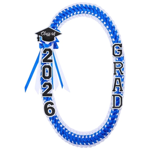 Graduation Leis, Grad Handmade Ribbon Lei Double Braided Ribbon Necklace with Grad Letters, 47.2 Inch, Graduation Party Decorations