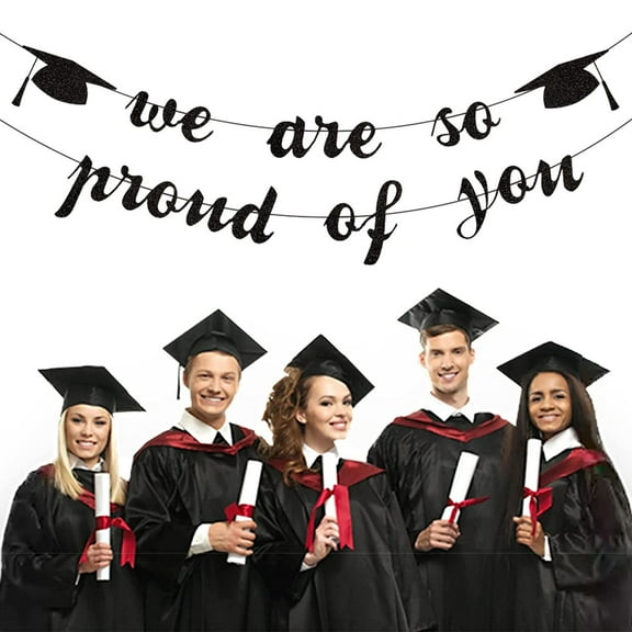 Graduation Letter Pull Flag Banner, 11.5-Foot Long Pre-Assembled Decoration with "We Are Proud of You" Message, Class Reunion Decor
