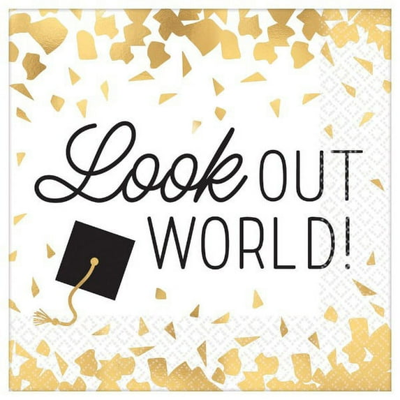 Graduation 'Look Out World!' Foil Small Napkins 3-ply (16ct)
