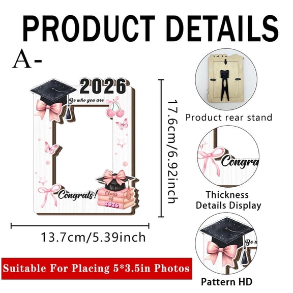 Graduation Magnetic Picture Frames, 5 x 6 in Wood Photo Frame Class Gifts for Refrigerator Tabletop Locker Photo Display School College Decor A
