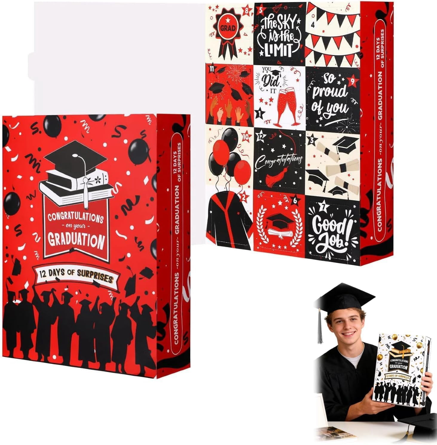 Graduation Memory Box, DIY Keepsake Storage Case for Diploma, Cap, Tassel, Photos & Mementos, Red