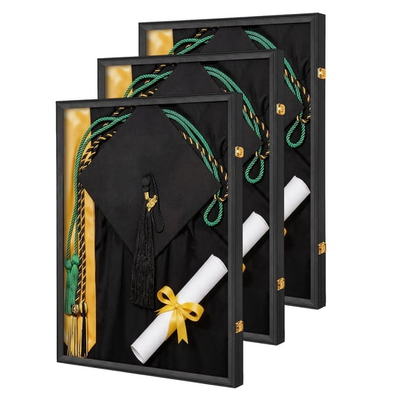 Graduation Memory Display Frame 3-Piece, Large Graduation Shadow Box Frame for Cap, Tassel, Diploma and Gowns, Wall Display for High School College Keepsakes (33.86x26.38x7.28 in)