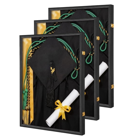 Graduation Memory Display Frame 3-Piece, Large Graduation Shadow Box Frame for Cap, Tassel, Diploma and Gowns, Wall Display for High School College Keepsakes (33.86x26.38x7.28 in)