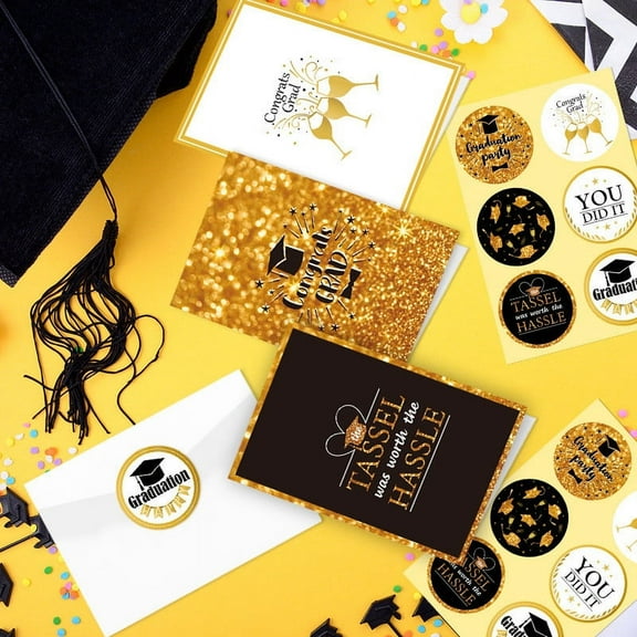 Graduation Message Card Set, 6 Cards with Gold Foil Accents and Matching Envelopes, Blank Inside for Personalization