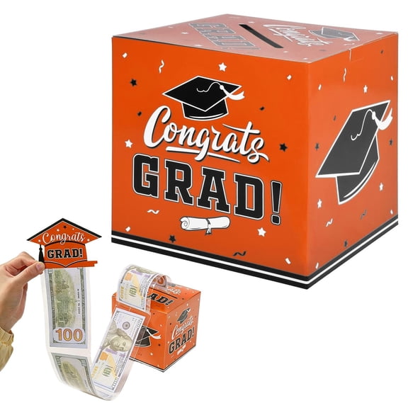 Graduation Money Box, Class of 2026 Grad Box for Cash Gift Pull, Funny Graduation Gifts, Congrats Grad Card Boxes Holder, Cards Box for Graduation Party, Decor Supplies Props, 5.12×5.12 in,Orange