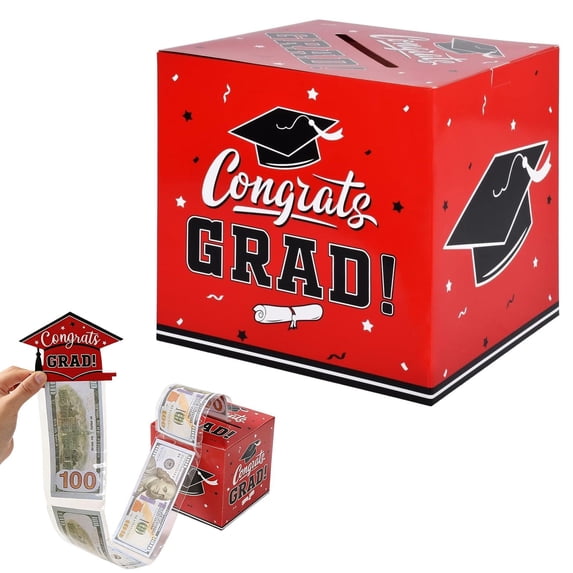Graduation Money Box, Class of 2026 Grad Box for Cash Gift Pull, Funny Graduation Gifts, Congrats Grad Card Boxes Holder, Cards Box for Graduation Party, Decor Supplies Props, 5.12×5.12 in,Red