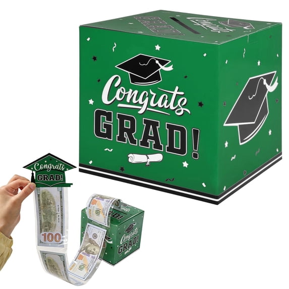 Graduation Money Box, Class of 2026 Grad Box for Cash Gift Pull, Funny Graduation Gifts, Congrats Grad Card Boxes Holder, Cards Box for Graduation Party, Decor Supplies Props, 5.12×5.12 in,Green