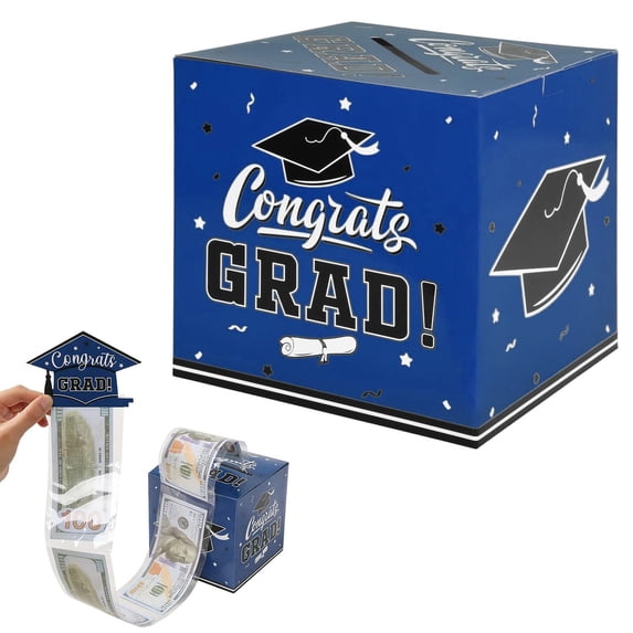 Graduation Money Box, Class of 2026 Grad Box for Cash Gift Pull, Funny Graduation Gifts, Congrats Grad Card Boxes Holder, Cards Box for Graduation Party, Decor Supplies Props, 5.12×5.12 in,Blue