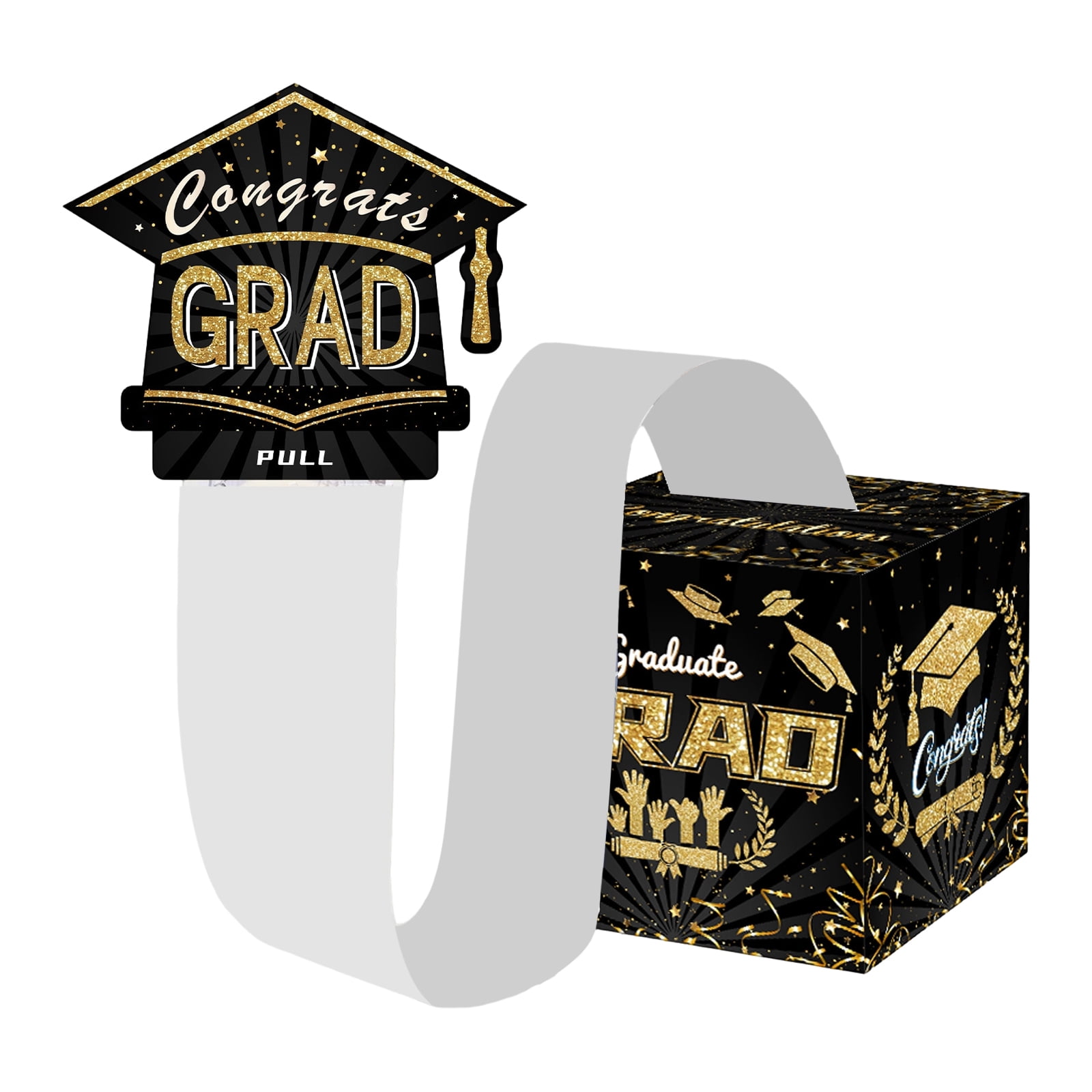 Graduation Money Pull Box for Cash Gift, Black Gold Surprise Money Box ...
