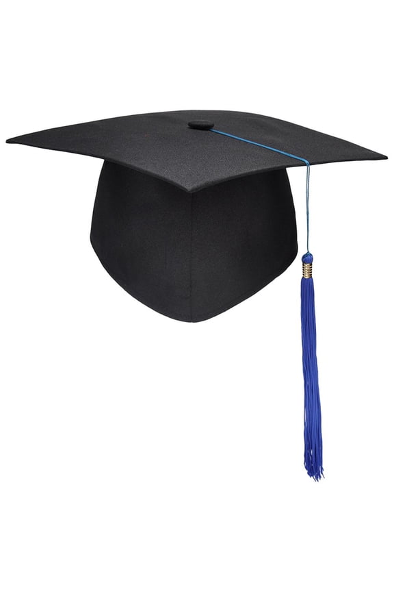Graduation Mortarboard - Master's Fitted Black Cap Gown Hat Academic - H6V7UK- G9N6