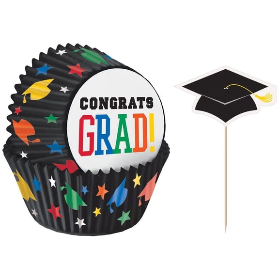 Graduation Multicolor Baking Cups and Picks (48pc)