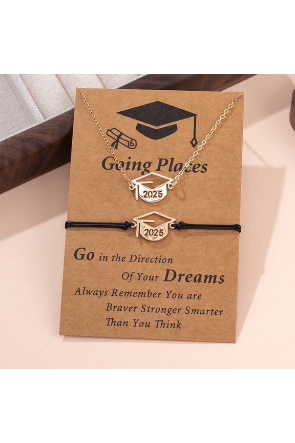 Graduation Necklace Cap Pendant Class 2025 College High School Grad for Her Women Men Stainless Steel Jewelry Set