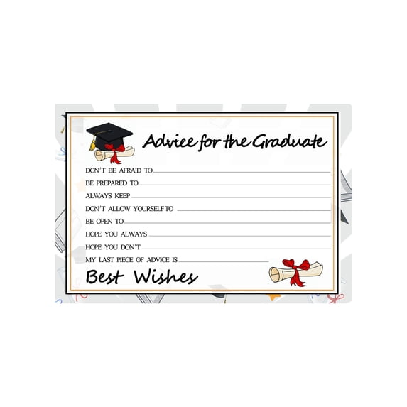 Graduation, Note, Blank Fill-In Advice Cards, Graduation Party Activity, High School College Grad Events, Off-White, 5 Pack