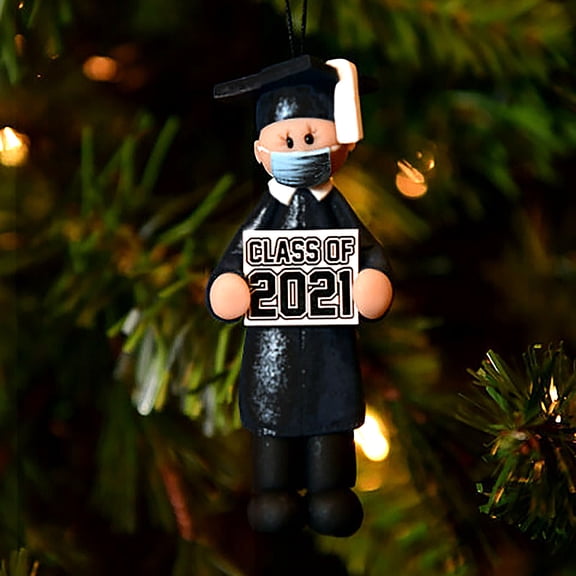 Graduation Ornament Class of 2021 Decorative Keepsake College University Celebration Gift - Academic Achievement Personalized for Graduates Family Members(Black)