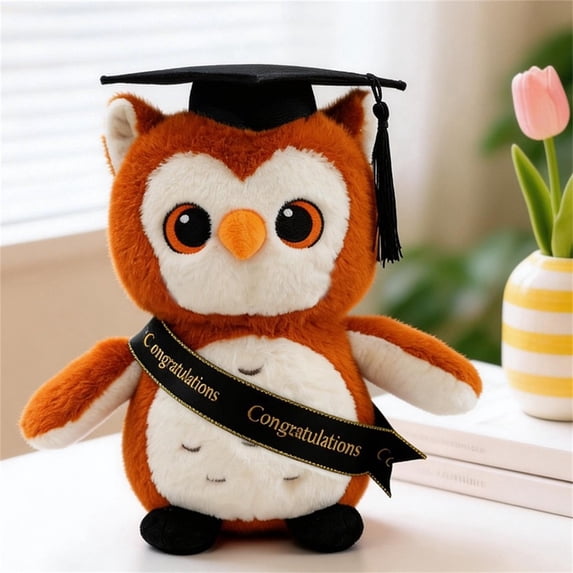 Graduation Owl Plush with Doctoral Cap, 9" Soft Owl Stuffed Animal Doll, Graduation Gift for Students, Academic Keepsake for Party Decor and Memory Display Black
