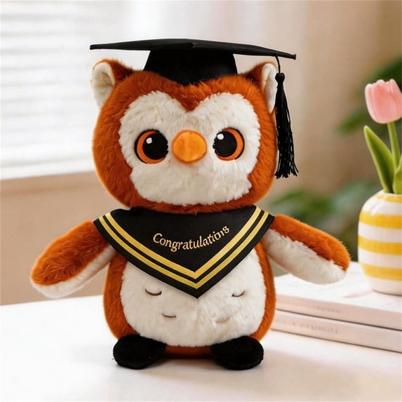 Graduation Owl Plush with Doctoral Cap, 9" Soft Owl Stuffed Animal Doll, Graduation Gift for Students, Academic Keepsake for Party Decor and Memory Display Gold