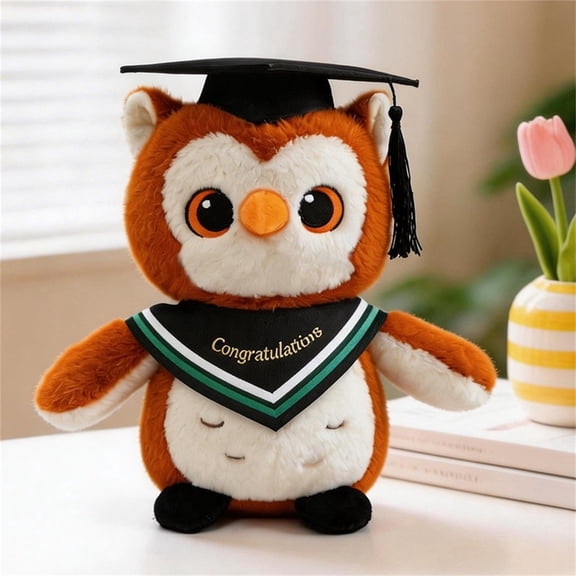 Graduation Owl Plush with Doctoral Cap, 9" Soft Owl Stuffed Animal Doll, Graduation Gift for Students, Academic Keepsake for Party Decor and Memory Display Green