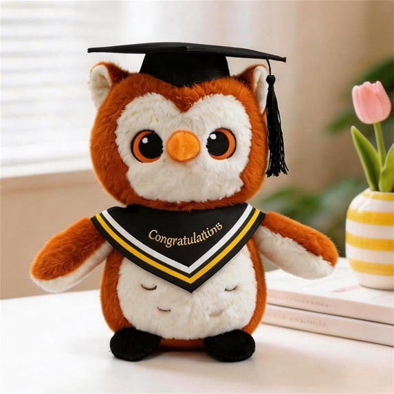 Graduation Owl Plush with Doctoral Cap, 9" Soft Owl Stuffed Animal Doll, Graduation Gift for Students, Academic Keepsake for Party Decor and Memory Display Yellow
