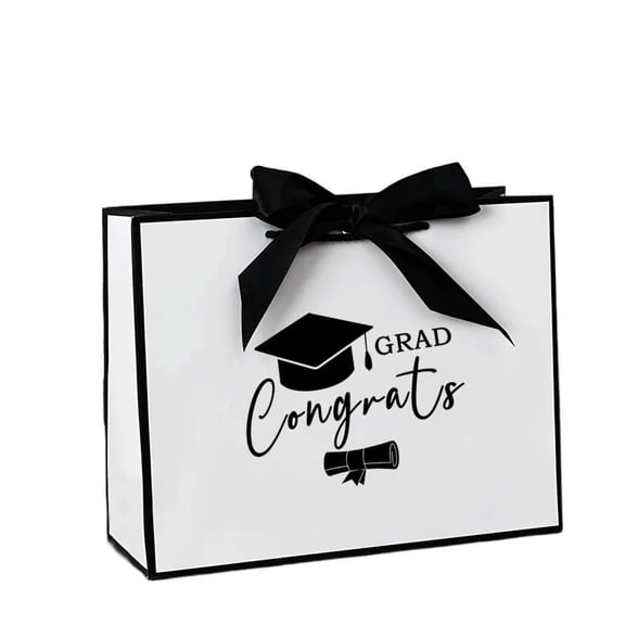 Graduation Paper Gift Bag Decoration, Classic Tote Sack with Congrats Grad Print, Eco-Friendly Wrapping Supply Decoration for Celebration and Present Packing Collocation