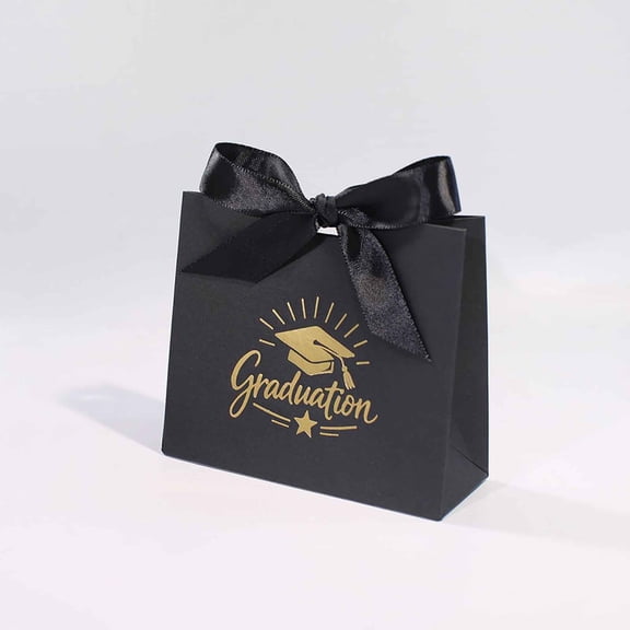 Graduation Paper Gift Bags Bulk 2026 Congrats Grad Favor Bags with Handles Bow Ribbon Wrap Graduation Day Party Supplies for College Black