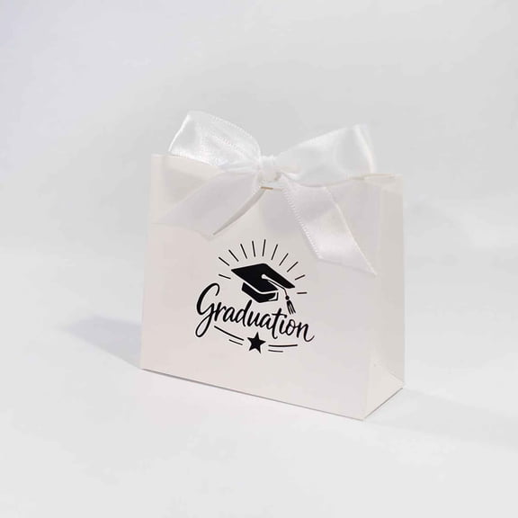 Graduation Paper Gift Bags Bulk 2026 Congrats Grad Favor Bags with Handles Bow Ribbon Wrap Graduation Day Party Supplies for College White Ribbon