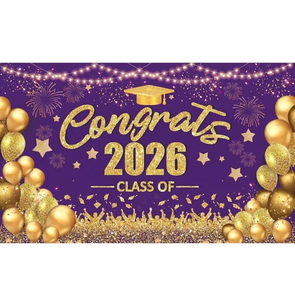 Graduation Party Backdrop Congrats 2026 Class Of Photography Background Banner with Balloon and Star Print for Event Decoration