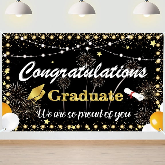Graduation Party Background Cloth, Hanging Flag Decoration With Gold Confetti Design, Photo Backdrop For Class Of 2026 Graduation Celebration, 7x5ft Size