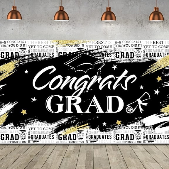 Graduation Party Background Congraduation Party Decorations Supplies Graduate Backdrop Grad Banner Backdrop Graduation Theme Photography Background, 72.8 x 43.3 Inch (Black)