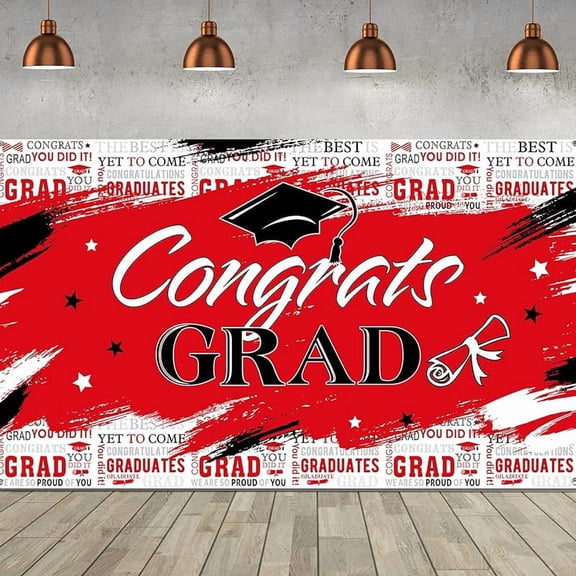 Graduation Party Background Congraduation Party Decorations Supplies Graduate Backdrop Grad Banner Backdrop Graduation Theme Photography Background, 72.8 x 43.3 Inch (Red)
