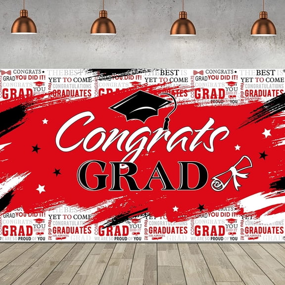Graduation Party Background Congraduation Party Decorations Supplies Graduate Backdrop Grad Banner Backdrop Graduation Theme Photography Background(Red)